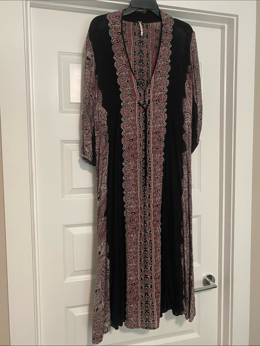 Free People Black Maxi Dress with Pink Paisley Trim